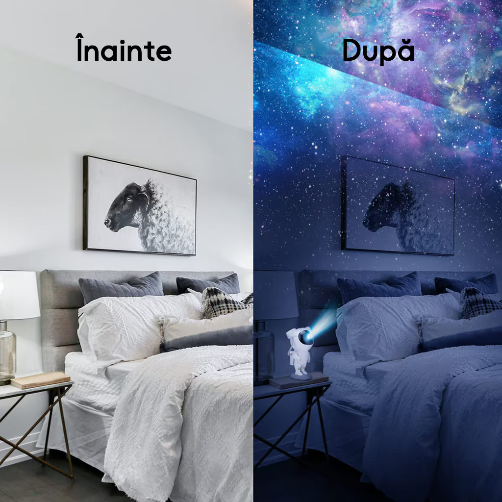 Proiector Laser Astronaut cu Joc de Lumini si Stele, Boxa, Functie Bluetooth, Setare Luminozitate, Telecomanda